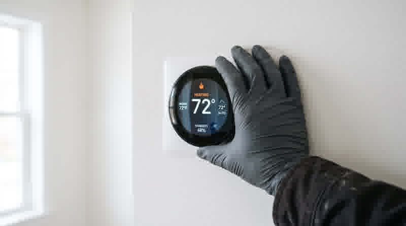 Thermostat installation — technician mounting a smart thermostat on a wall